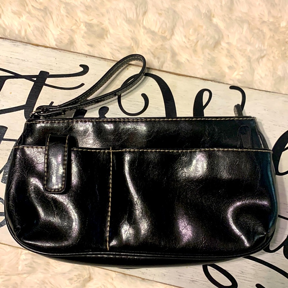 Black Glossy Faux Leather HandBag Wallet Zipper Clutch Billfold ID Purse